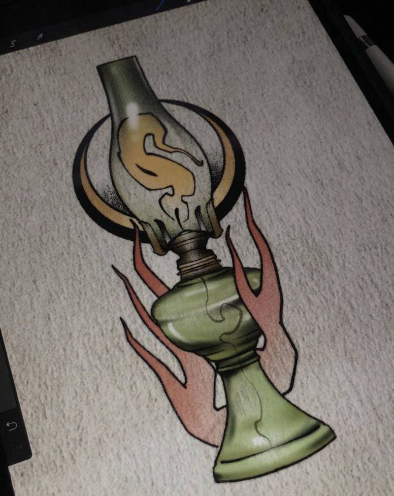 复古油灯纹身图片_手臂脚部灯纹身图案