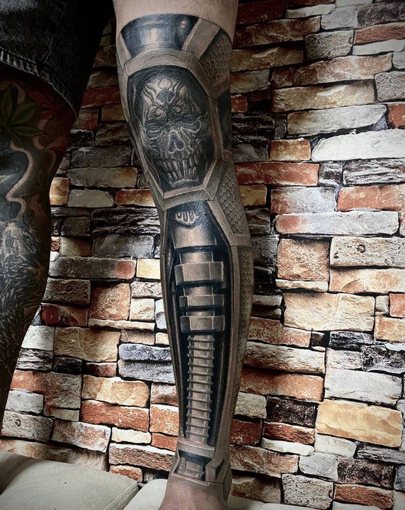 【机械腿-骷髅之魂】纹身图片_脚部腿部欧美写实机械机械腿纹身图案