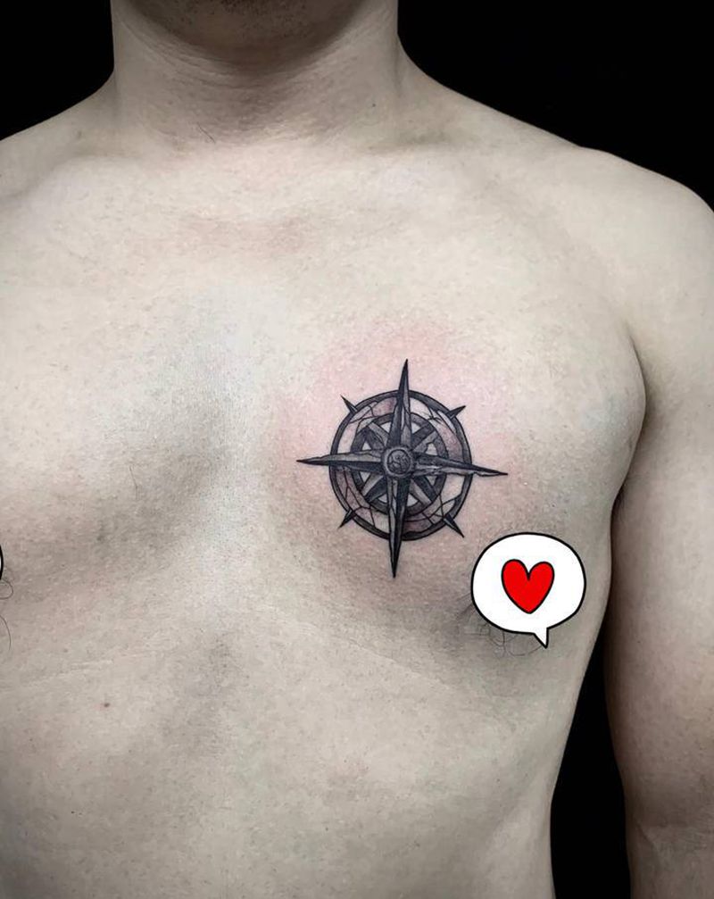 指南针 小遮盖纹身图片_胸部点刺几何纹身图案