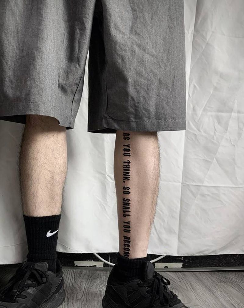 英文纹身图片_腿部图腾花体字纹身图案