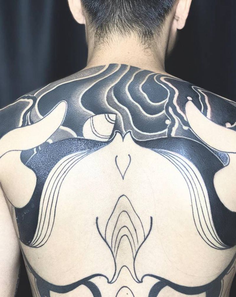 满背般若、半成品纹身图片_背部老传统纹身图案