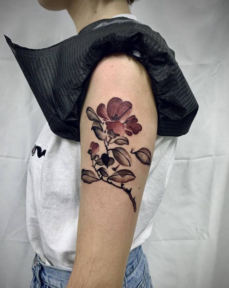 花纹身图片_手臂水墨水彩纹身图案