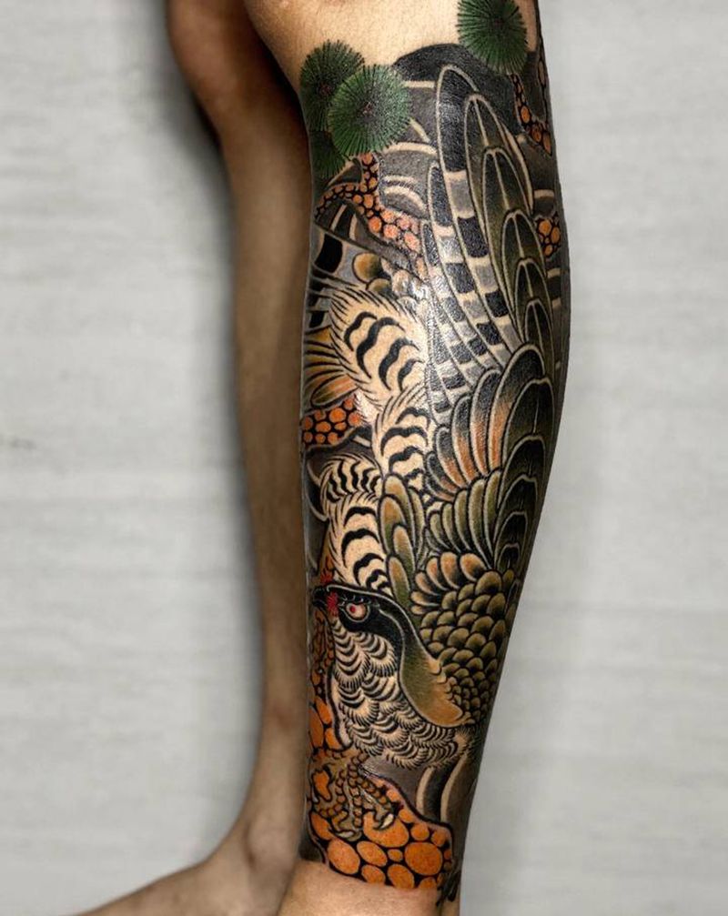 老传统包小腿纹身图片_腿部脚部老传统纹身图案