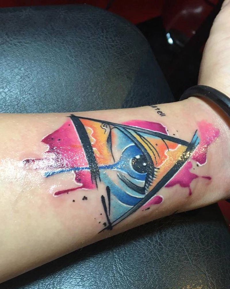 水彩全知之眼纹身图片_手臂水彩纹身图案