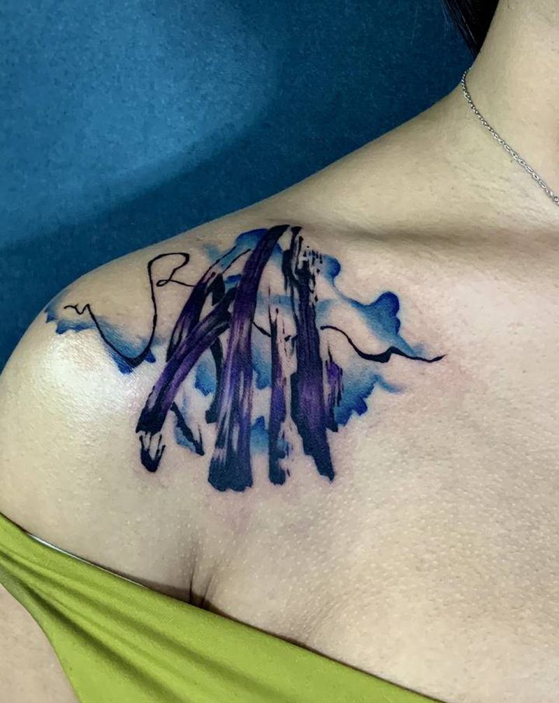 泼墨纹身图片_肩部水墨纹身图案