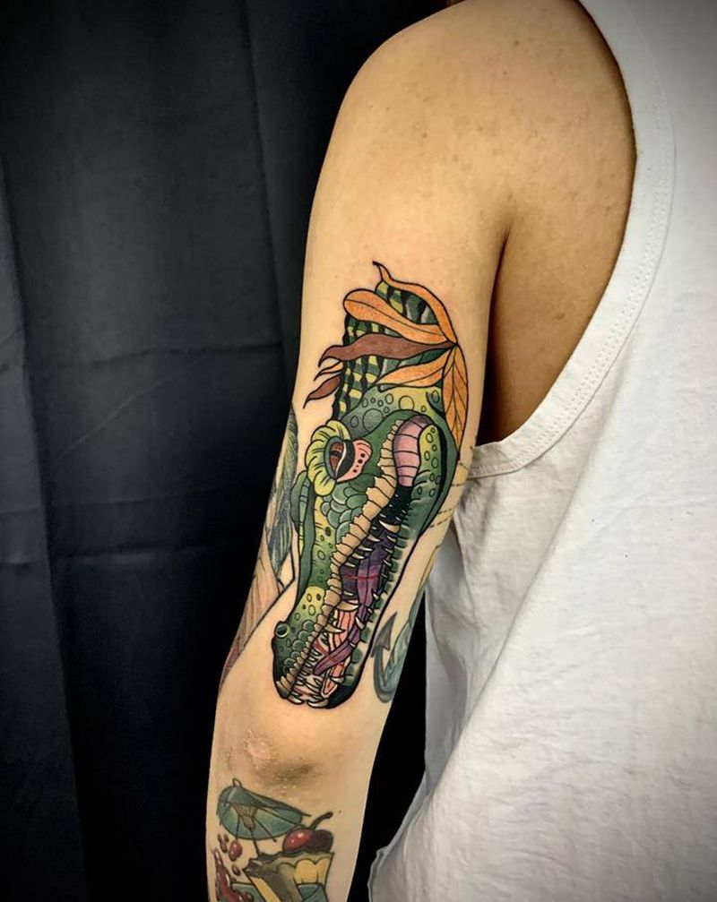 鳄鱼纹身图片_手臂New SchoolOld School纹身图案