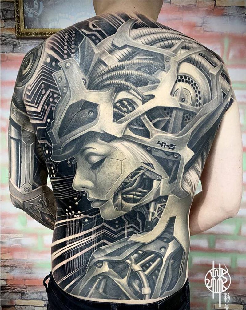 【战斗天使41-S】纹身图片_背部肩部欧美写实机械纹身图案