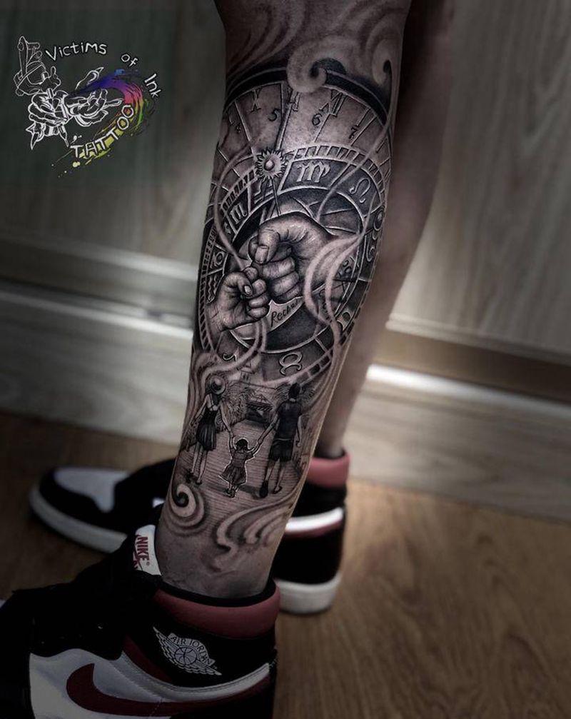 家人纹身图片_腿部纹身图案