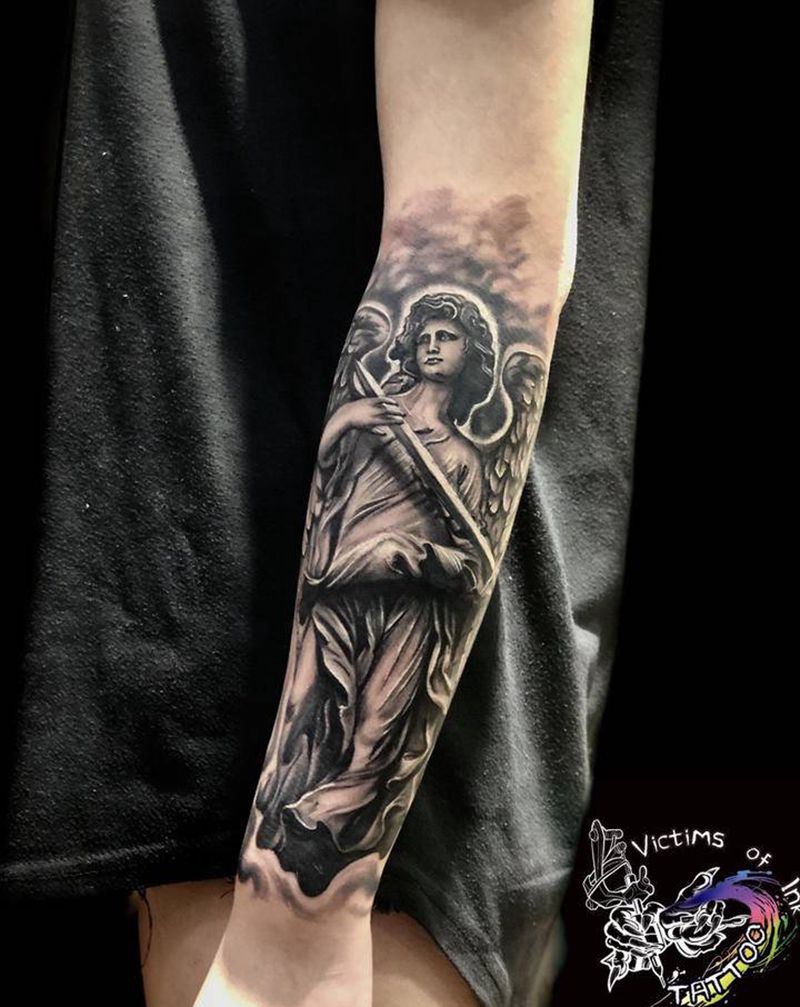 天使纹身图片_手臂欧美写实纹身图案