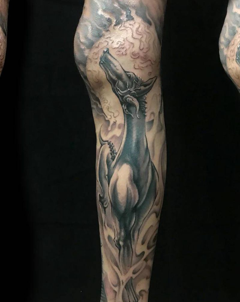 西游花腿:孝天犬纹身图片_腿部欧美写实国风写实纹身图案