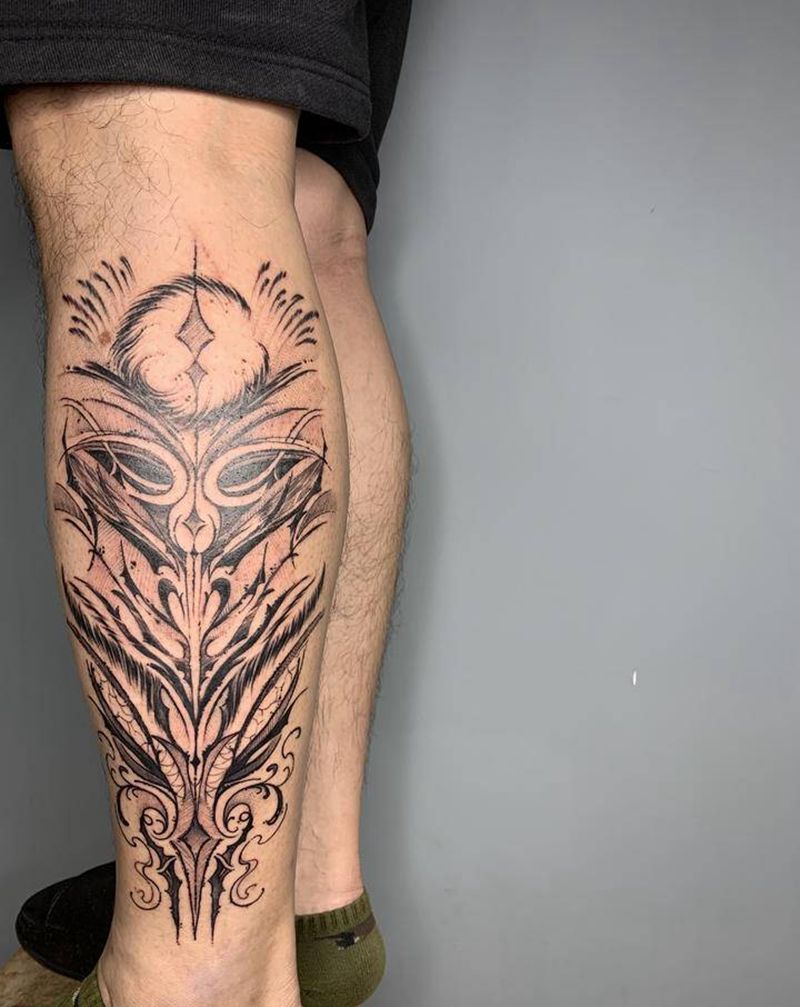 图腾纹身图片_腿部图腾新传统纹身图案