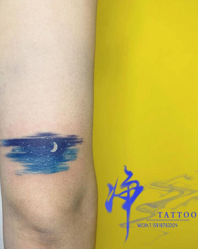 风景纹身图片_手臂水彩风景纹身图案