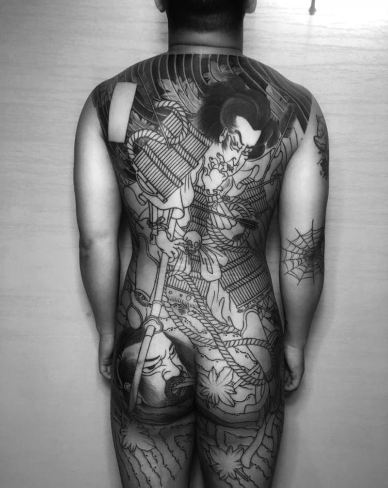 满背进度纹身图片_老传统纹身图案