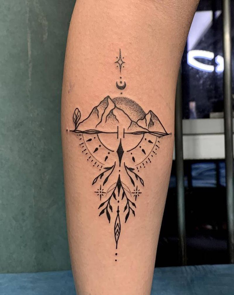 线条纹身图片_腿部纹身图案