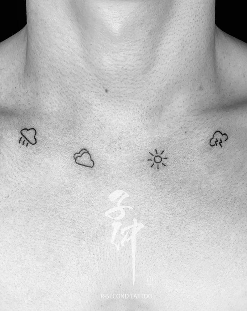 天气预报纹身图片_胸部肩部几何图腾小清新天气云纹身图案