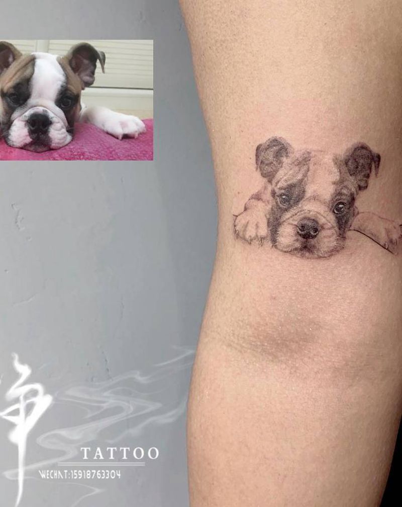 狗狗纹身纹身图片_手部手臂欧美写实点刺宠物狗纹身图案