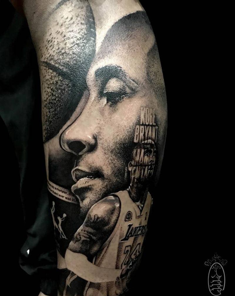 KOBE纹身图片_腿部欧美写实纹身图案