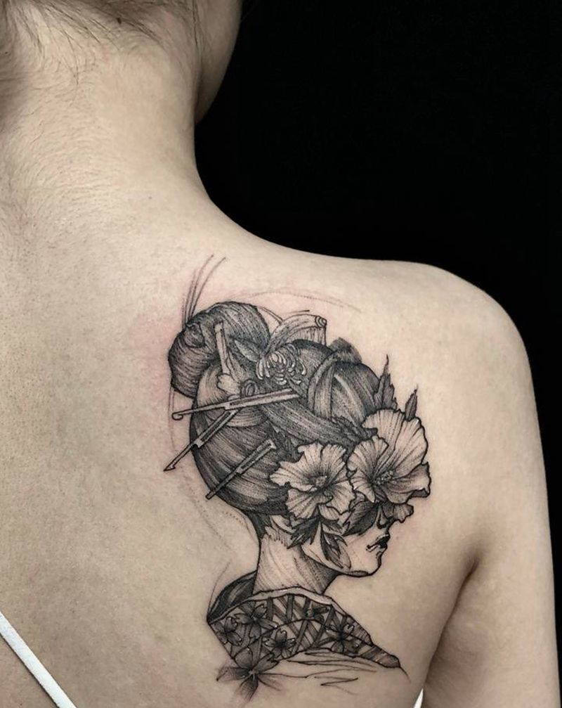 特价五百两个小时多点纹身图片_背部肩部点刺新传统纹身图案