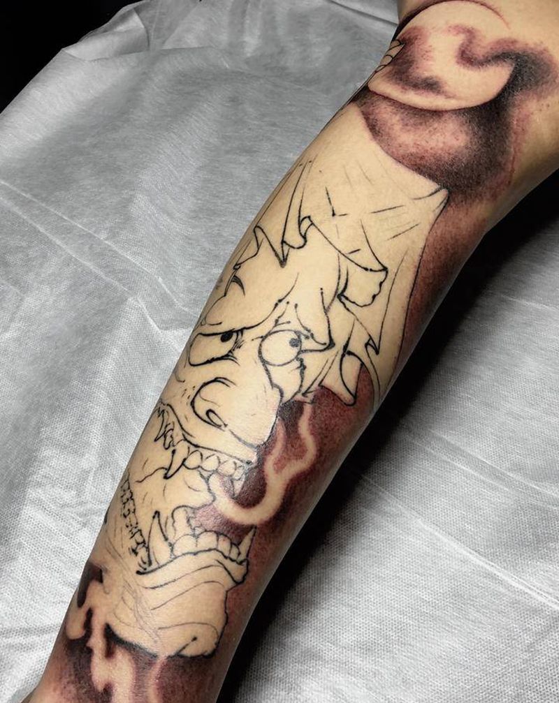 传统小腿纹身图片_般若小腿纹身图案