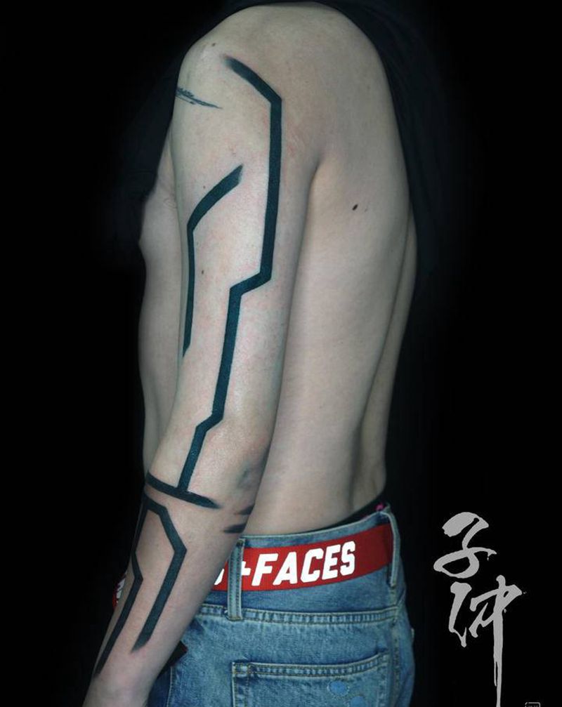 【线】纹身图片_手臂手部几何线未来纹身图案