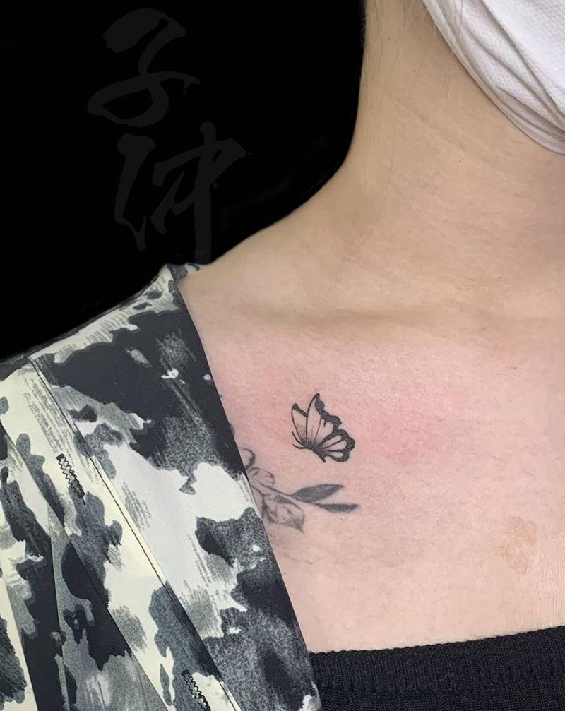 【蝴蝶】纹身图片_肩部胸部蝴蝶纹身图案