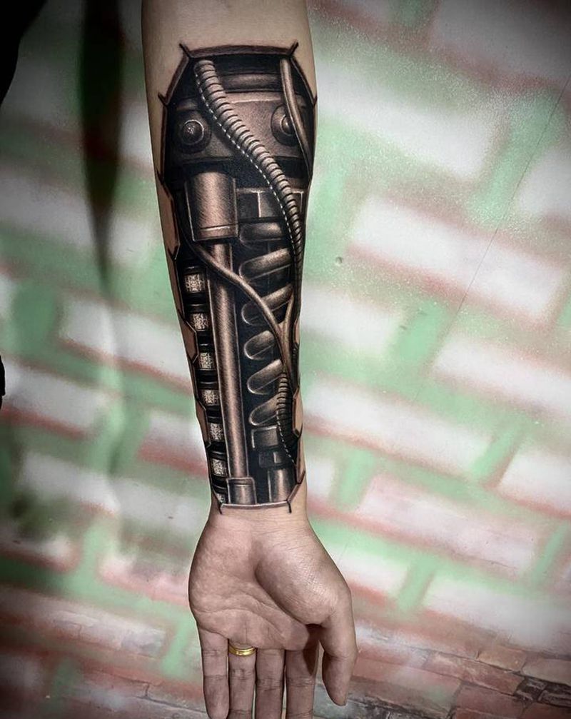 机械臂纹身图片_手臂手部欧美写实机械纹身图案