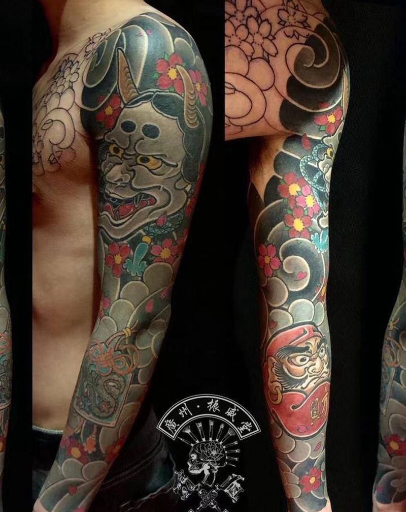 传统花臂纹身图片_手臂纹身图案