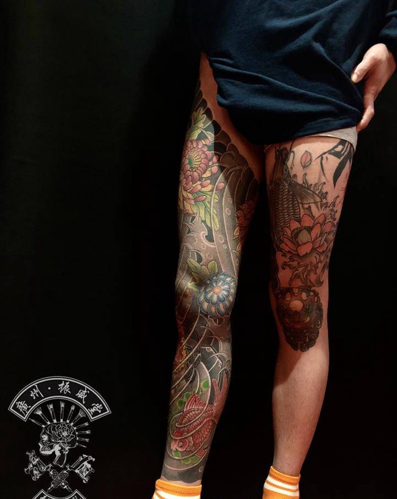 短冥次郎阮小五纹身图片_腿部老传统纹身图案