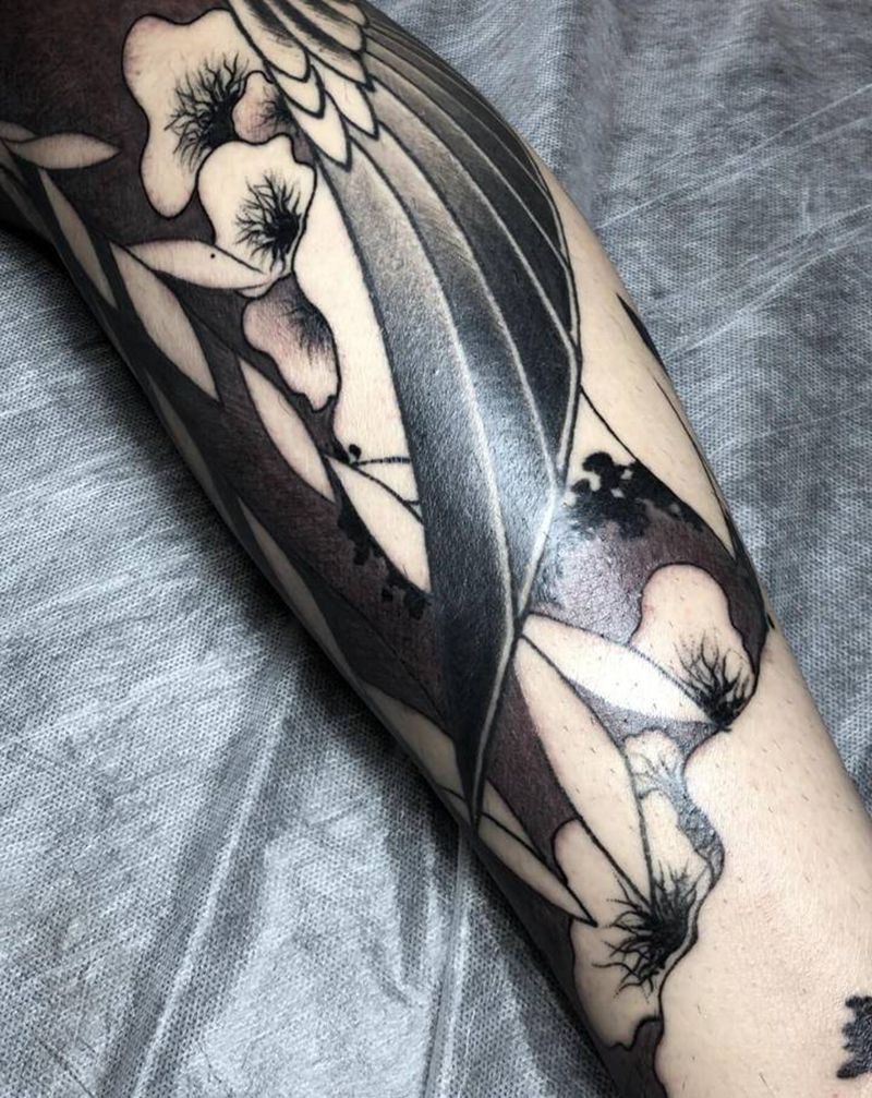 凤凰花腿未完待续纹身图片_腿部脚部老传统凤凰花腿太初刺青纹身图案