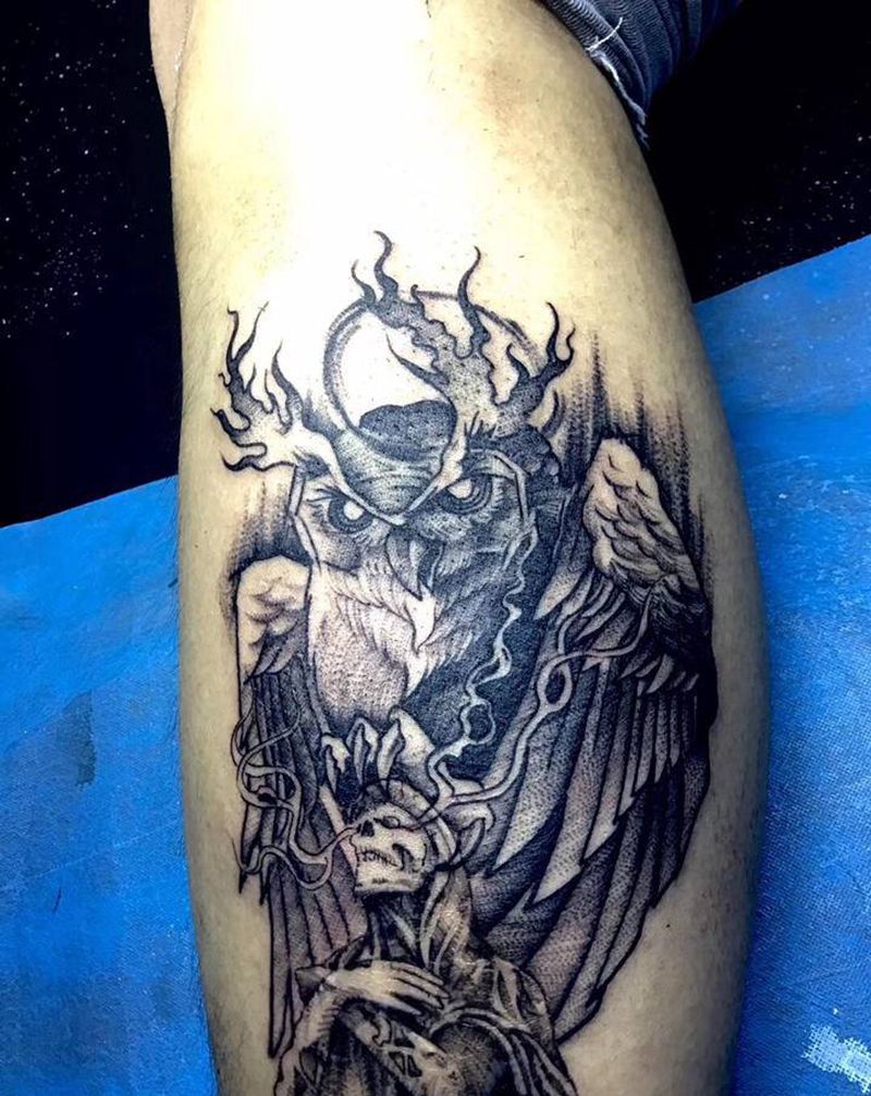 猫头鹰纹身图片_欧美写实纹身图案