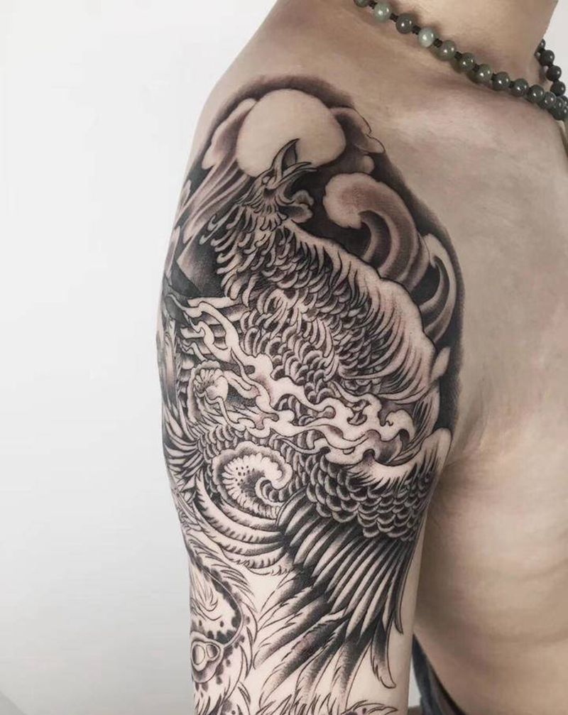 凤凰纹身图片_手臂新传统纹身图案