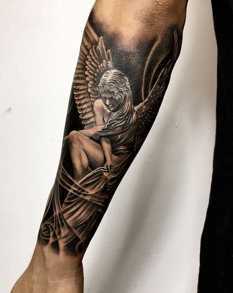 写实天使纹身图片_手臂纹身图案