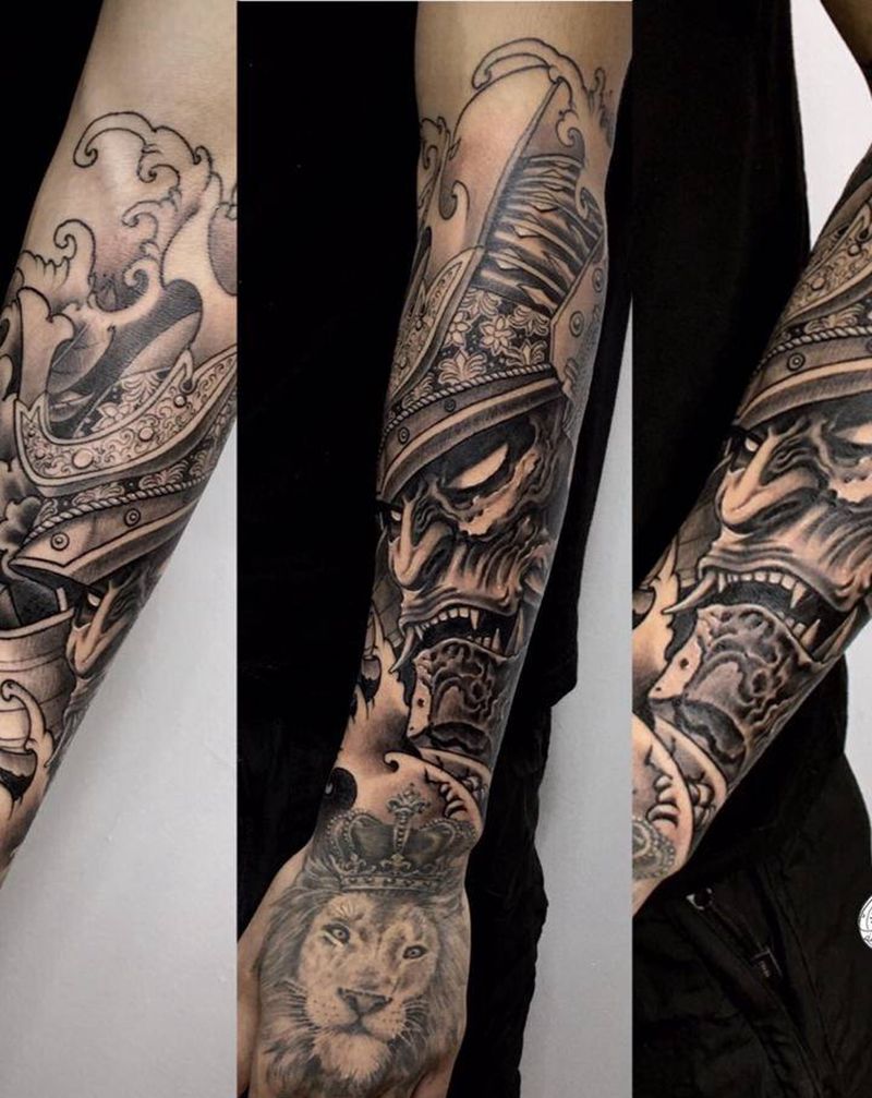 鬼武士包小臂纹身图片_手臂纹身图案