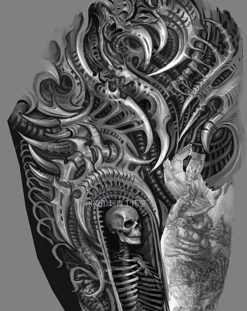 生化+机械臂设计稿纹身图片_手臂欧美写实机械纹身图案