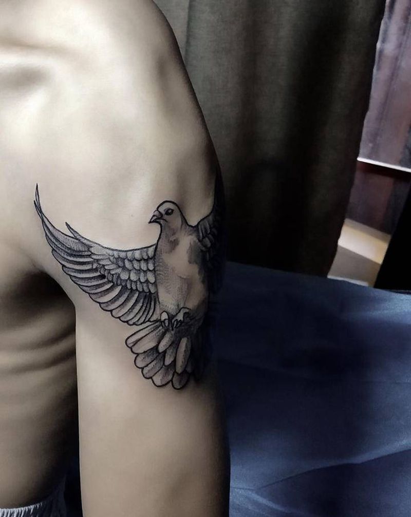 鸽子纹身图片_欧美写实纹身图案