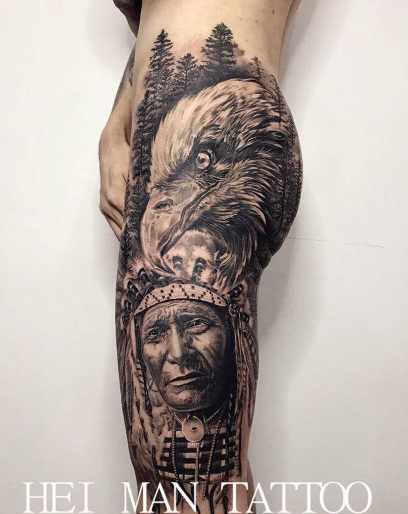 人物写实纹身图片_腿部纹身图案