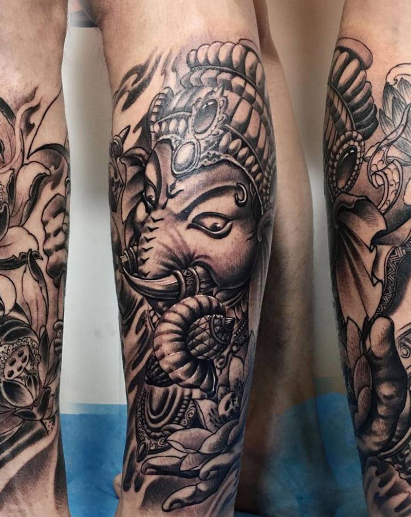 象神纹身图片_腿部纹身图案