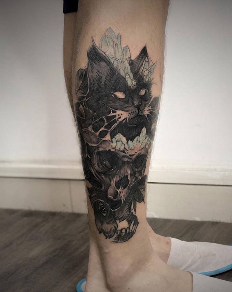 暗黑系纹身图片_腿部纹身图案