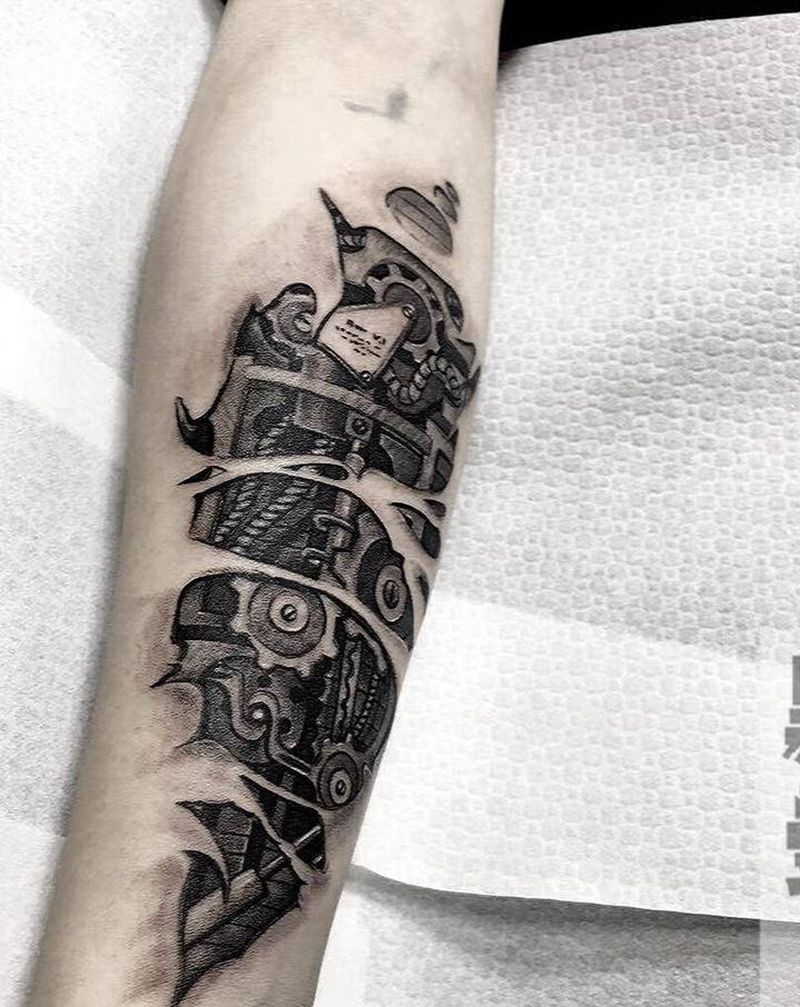 小臂机械纹身图片_手部纹身图案