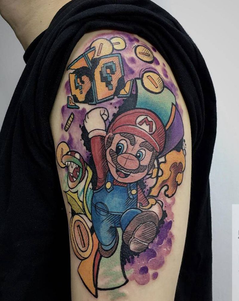 马里奥纹身图片_手臂纹身图案