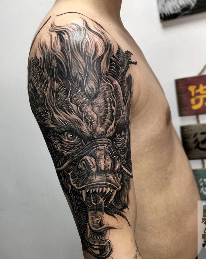 龙臂纹身图片_手臂纹身图案