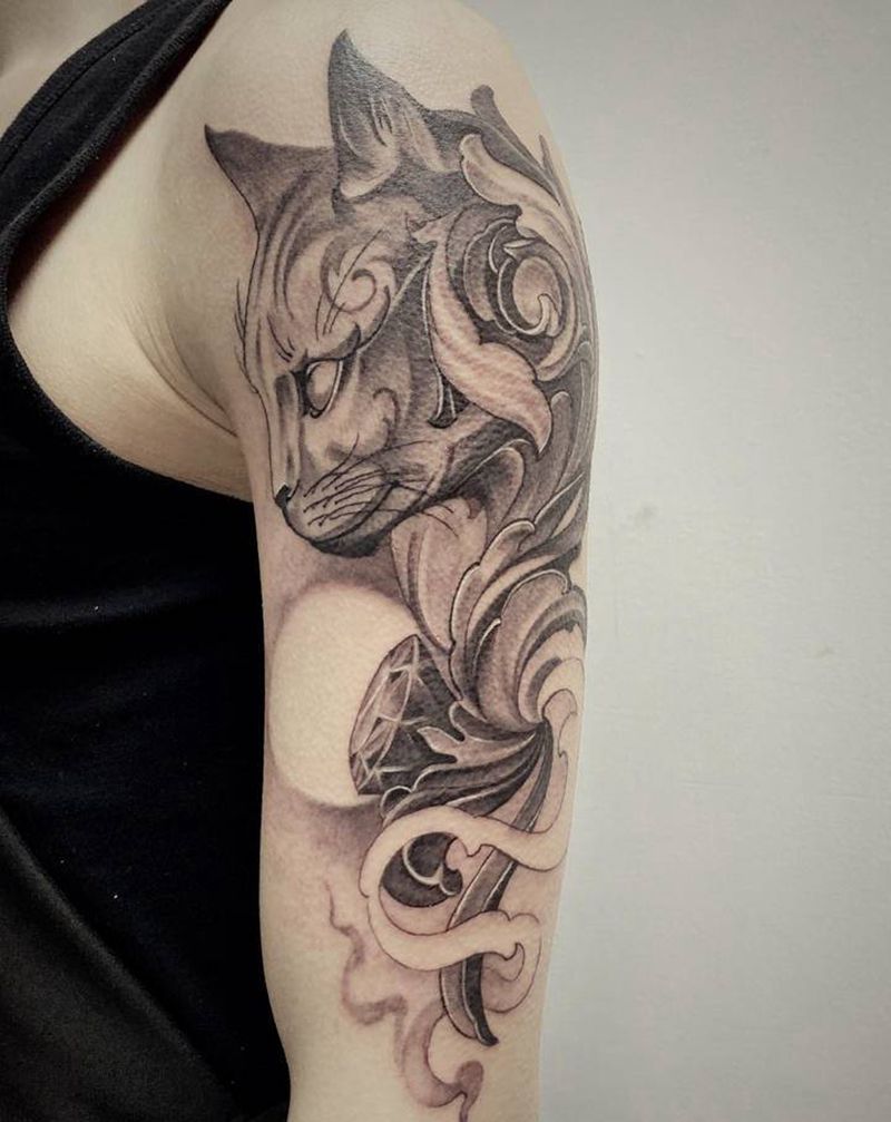 斯芬克斯猫纹身图片_手臂纹身图案