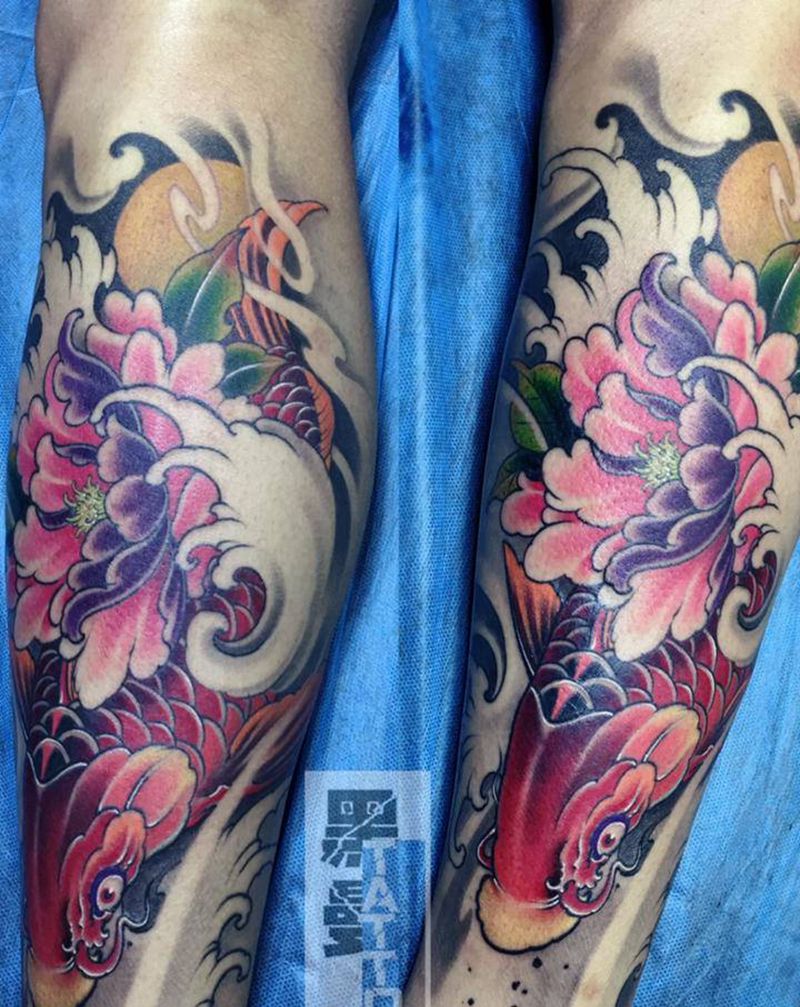 鲤鱼纹身图片_腿部纹身图案