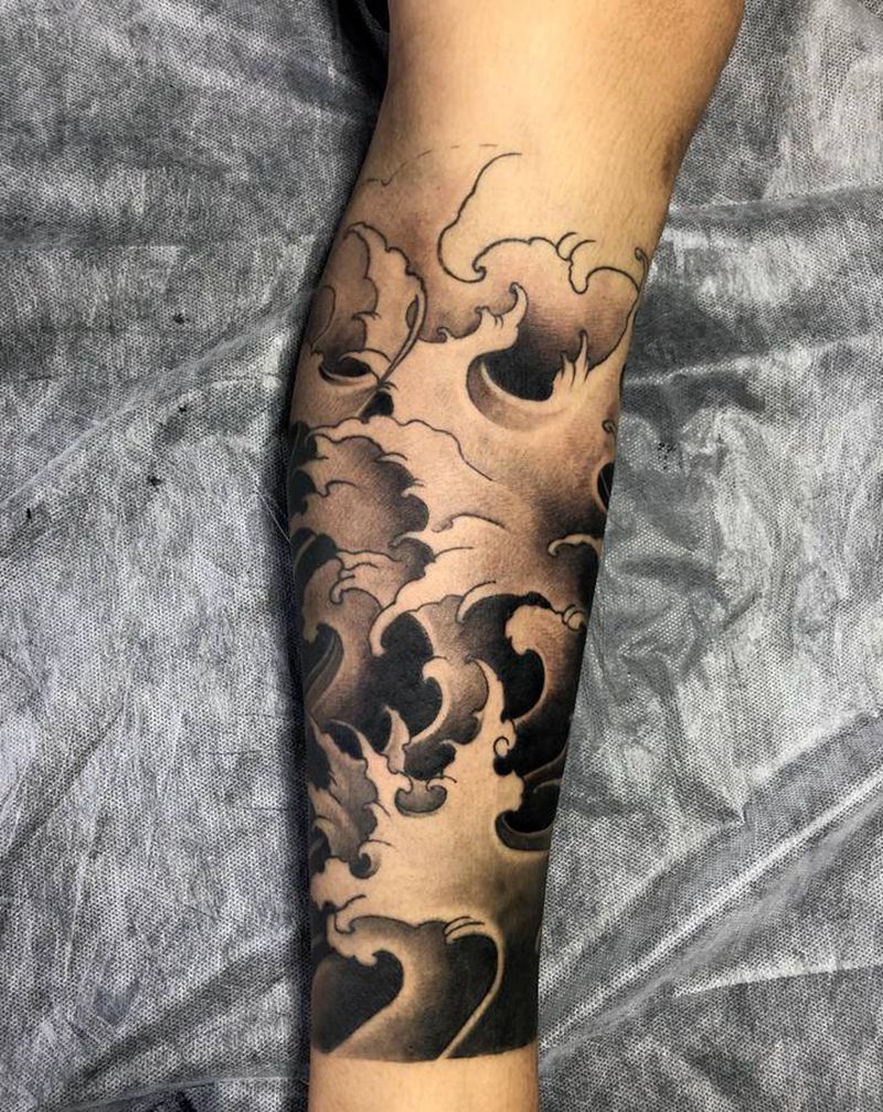 浪纹身图片_脚部纹身图案