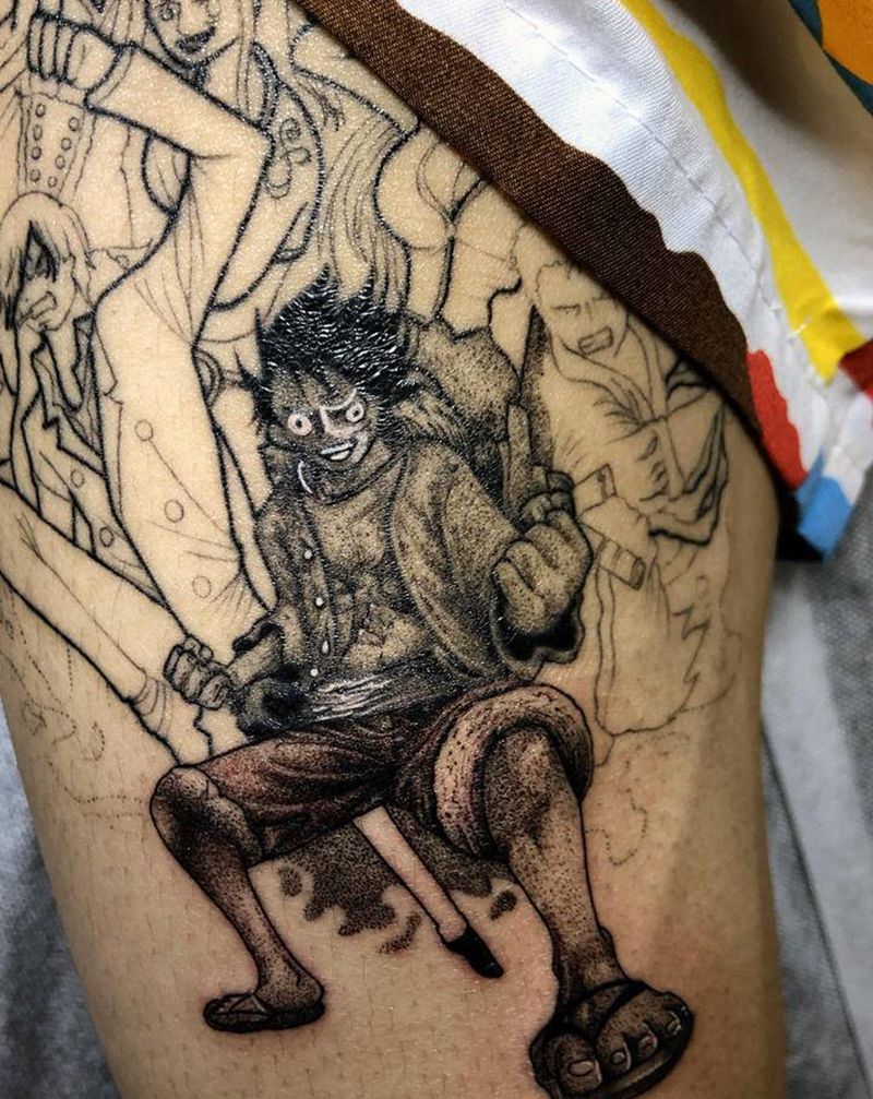 海贼王纹身图片_脚部点刺纹身图案