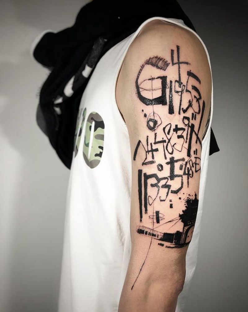 ▪️地标纹身图片_手臂手部水墨数字线条抽象纹身图案