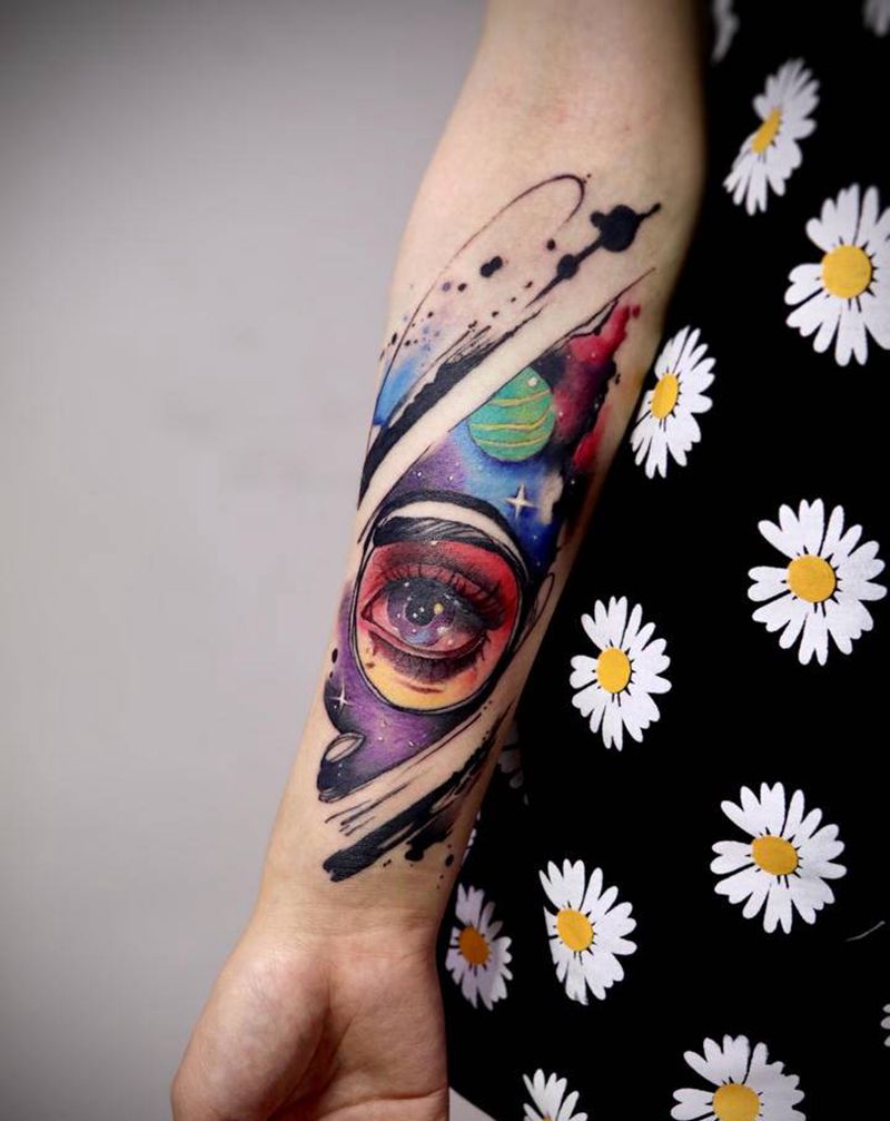 眼睛纹身图片_手部手臂水墨水彩眼睛写意纹身图案