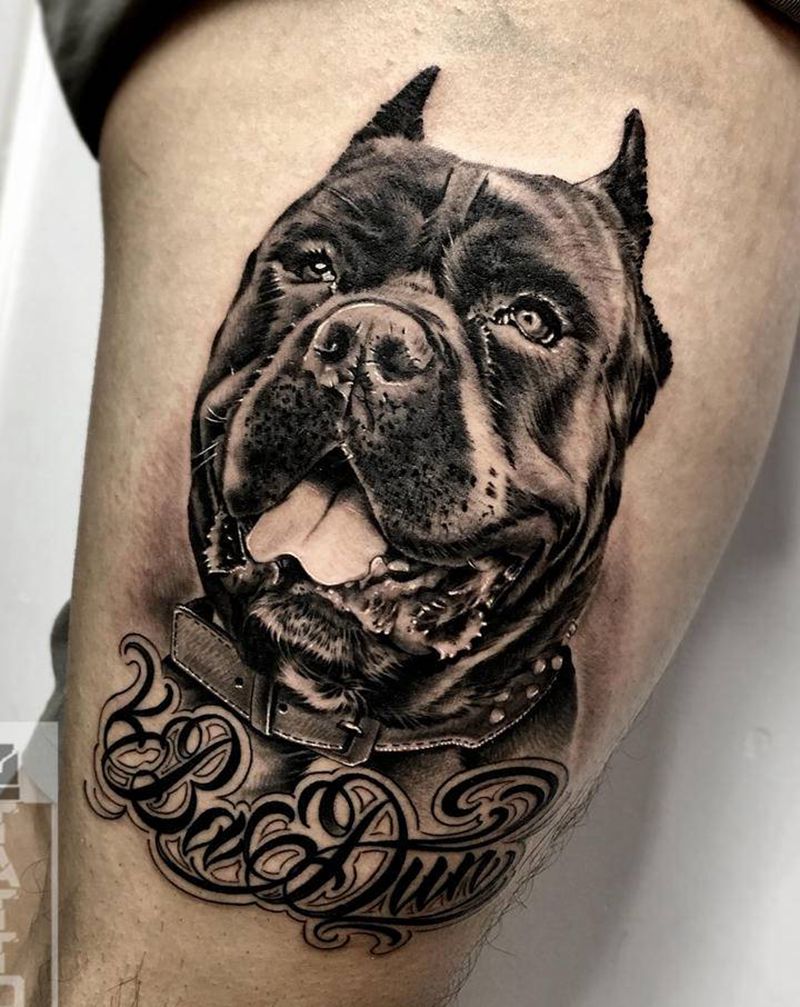 客人的爱犬纹身图片_腿部纹身图案