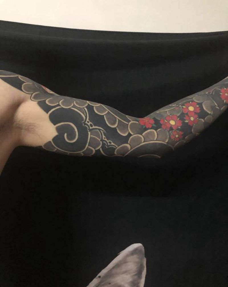 日式遮盖修改纹身图片_手臂手部老传统生首般若纹身图案