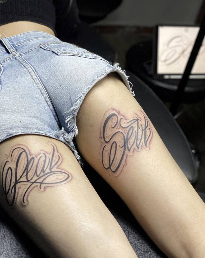 软花纹身图片_腿部纹身图案